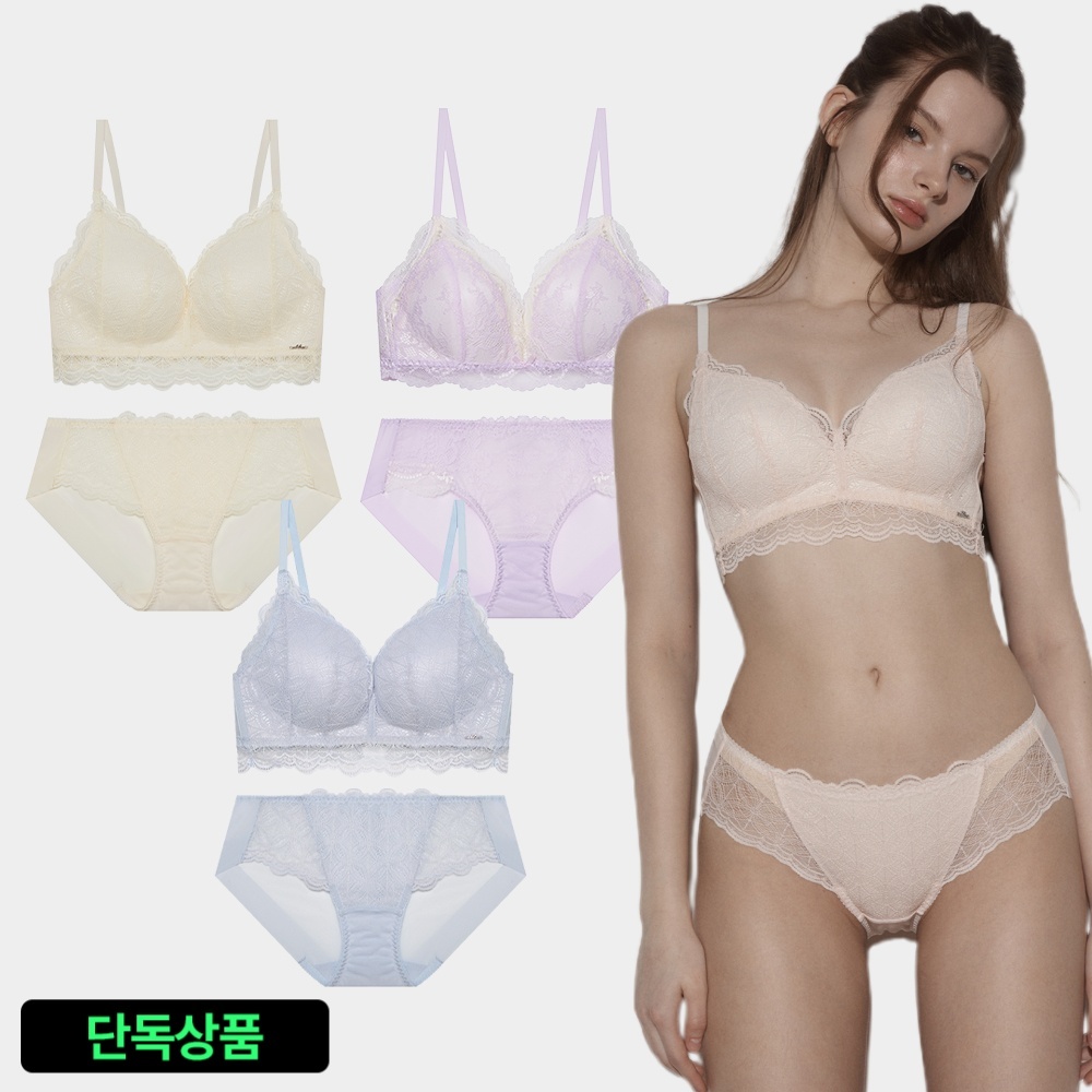 [3SET] 에블린 레이스/솔리드 볼륨 브라렛 팬티 세트, 이건 꼭 써봐야 해요